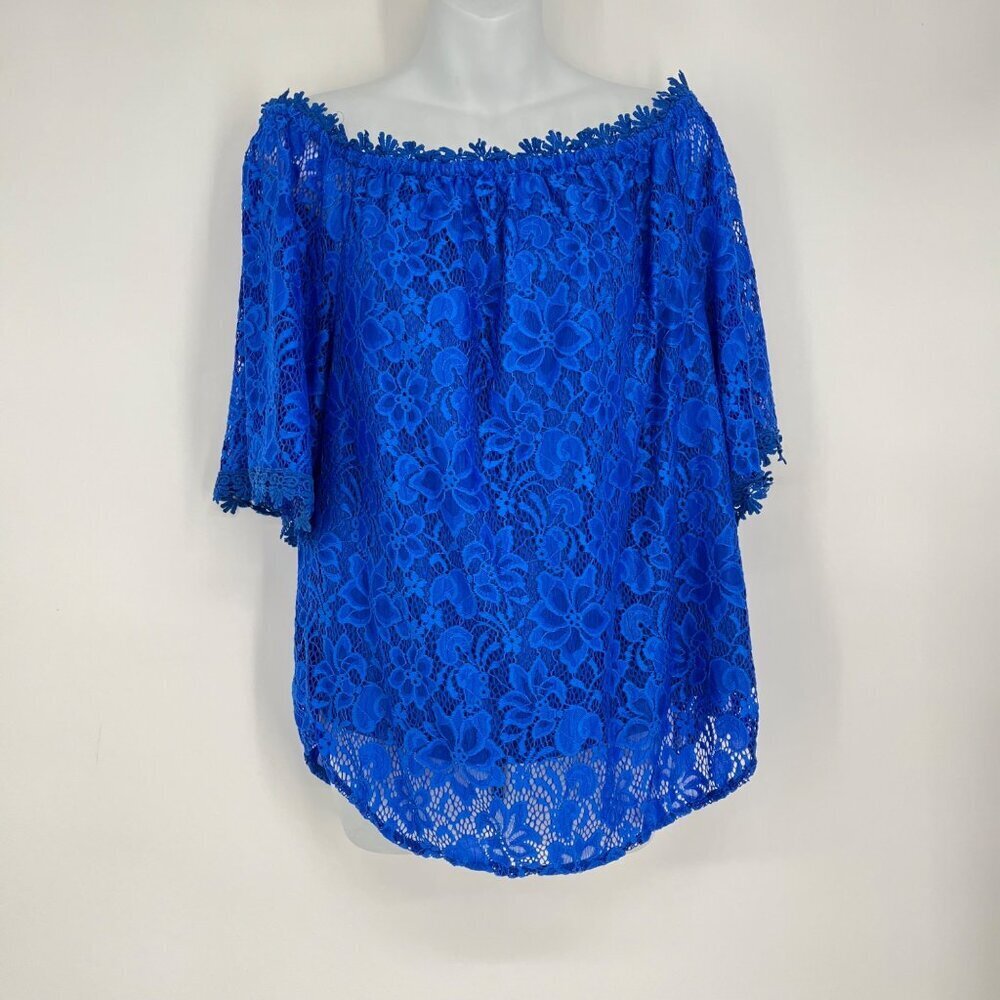 Miholl Cute lace‎ royal blue Ruffle Off Shoulder Top Size M